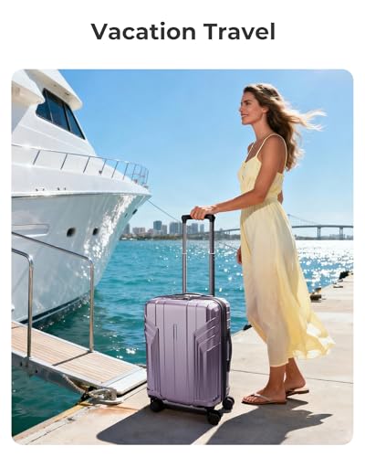 BAGSMART Expandable Carry On Luggage 22x14x9 Airline Approved, 20 Inch Travel Luggage with Spinner Wheels, Lightweight Hard Shell Suitcase Carry on Lavender Purple