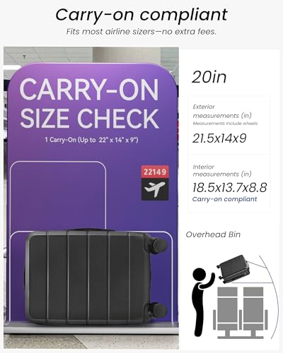 YOETEY Carry On Luggage 22x14x9 Airline Approved, Expandable ABS Hardside Suitcase with Spinner Wheels & TSA Lock, Lightweight Travel Suitcase for Business (20 in, Black)