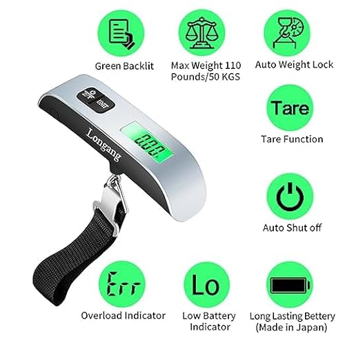 Digital Luggage Scale, Portable Hanging Baggage Scale with LCD Display, 110 lb Capacity, Travel Suitcase Weight Scale with Strap, Accurate & Lightweight for Travel