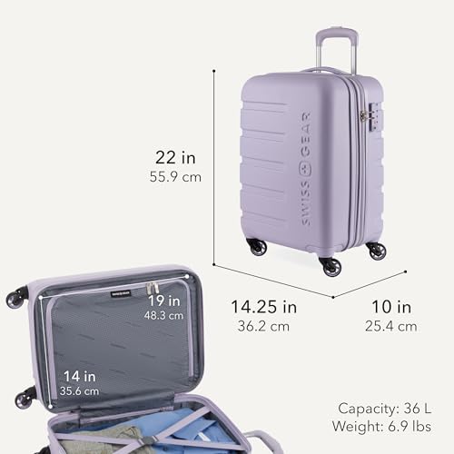 SwissGear 7366 Signature Hardside Expandable Luggage with Spinner Wheels, TSA Lock, Cup-Holder, Evening Haze, Carry-On 19-Inch