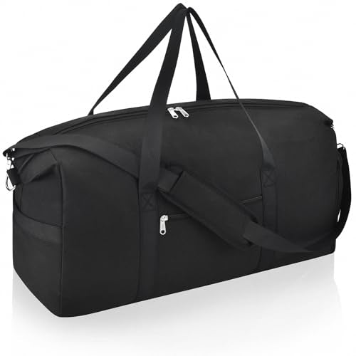 Carry on luaggage 22x14x9 Airlines Approved, Foldable Travel Duffel Bags Weekender Overnight Carry on Duffel Luggage Gym Duffle Bag with Wet Pocket & Shoe Compartment for Women Men(Black, 40L)