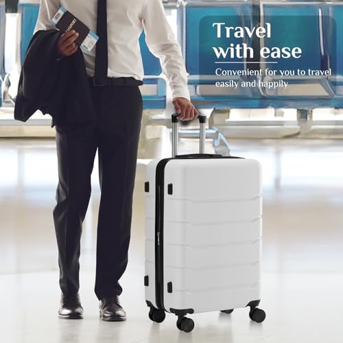 OLIXIS 20 Inch Carry-On Luggage, Hardside Suitcase with Spinner Wheels, Lightweight ABS Hard Shell Travel Luggage, TSA Approved Lock, Expandable Small Suitcase for Business & Travel–White