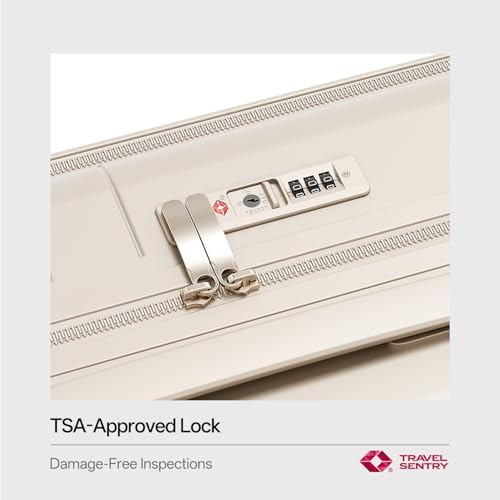 DTA Nova Top Opening PC Hard Shell Suitcase, 20-inch International Carry On Luggage with TSA Lock, 360 Silent Spinner Wheels - Ideal for Business Travel Suitcase (Beige, Carry-On 20-Inch)