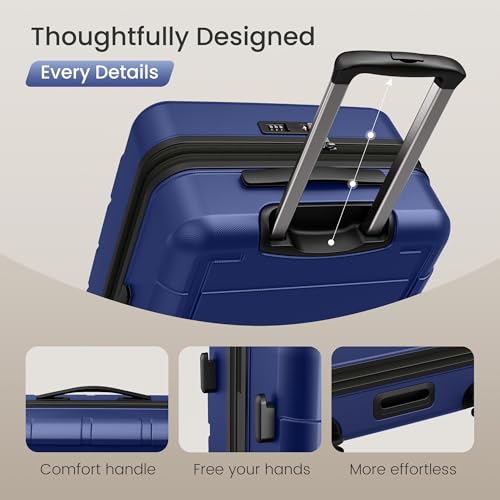 SHOWKOO PRO G-Series Luggage Sets 3 Piece Expandable, Upgrade 100% PC Durable Hardshell Suitcase with Wheels TSA Lock Deep Blue