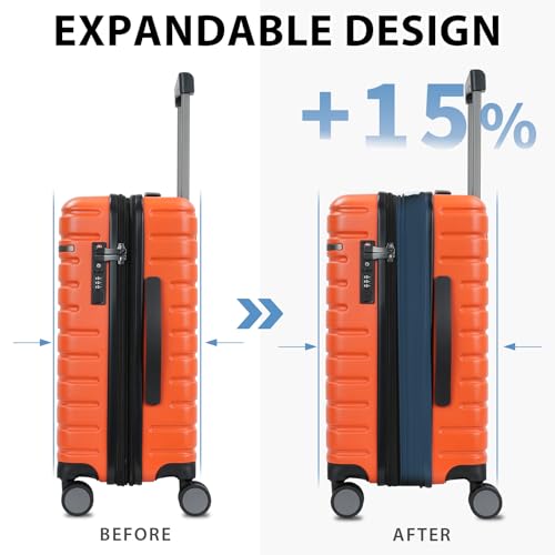 EMPSIGN Carry On Luggage with Spinner Wheels, Hard Shell Carry-On Expandable Suitcase 21x14x9 Airline Approved & Built-in TSA Lock, Durable Travel Rolling Suitcase, Carry-On 20-Inch, Orange