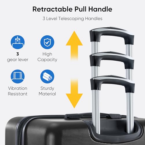 OLIXIS 20 Inch Carry-On Luggage, Hardside Suitcase with Spinner Wheels, Lightweight ABS Hard Shell Travel Luggage, TSA Approved Lock, Expandable Small Suitcase for Business & Travel–Black