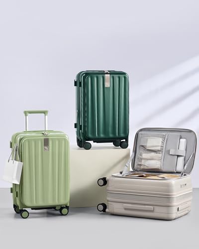 Hanke 20 Inch Expandable Carry On Luggage Airline Approved Top Opening Hard Shell Suitcases with Wheels Lightweight Travel Luggage Carry On Suitcase for Woman Men-Blackish Green