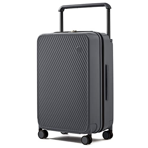mixi Carry On Luggage Airline Approved 20'' Lightweight Luggage Wide Handle PC Hardshell Suitcases with Spinner Wheels & TSA Lock, Rock Gray