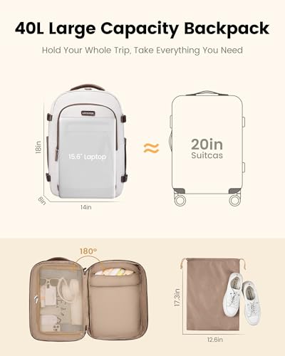 LOVEVOOK 40L Travel Backpack for Women, Airline Approved Carry On Luggage, TSA Personal Item Bag fits 15.6 Inch Laptop, Weekender Overnight Suitcase for Work