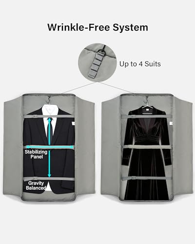Hanke Premium Garment Bags for Travel, Business Travel Suit Bag with Wrinkle-Free System, Fits 4 Suits & 17.3'' Laptop, Carry On Garment Bag with Shoe Compartment, Shoulder Strap, Black