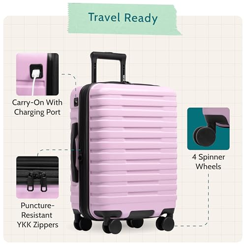 U.S. Traveler Boren Expandable Hardside Rugged Travel Luggage with 8 Spinner Wheels, Lavender, Carry-on 22-Inch