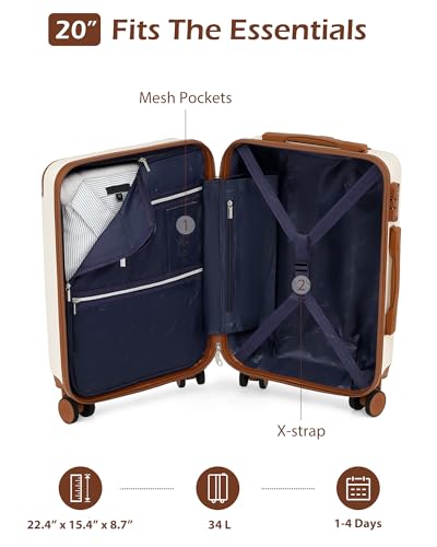 Coolife Carry On Luggage, Suitcase with Durable and Lightweight, carry on suitcase with ABS Hardshell, Dual Spinner Wheels, TSA Lock, and YKK Zipper(apricot white, S(20in)_carry on)