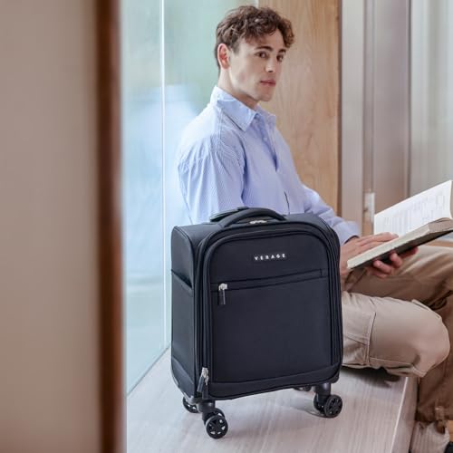 Verage Underseat Carry On Luggage with Wheels, 14.5-Inch Spinner Small Suitcase, Softside Lightweight Travel Bag for Men and Women, Airplane Carry On Bag, Black