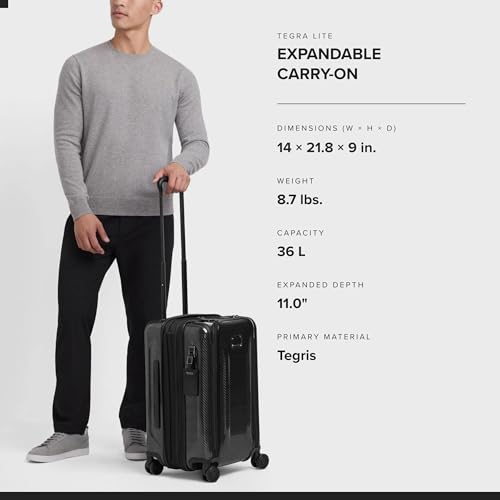 TUMI - Tegra-Lite 4 Wheel Luggage - Highly Durable Suitcase, Flexible Shell, Sleek and Lightweight Men's and Women's Expandable Rolling Bag - Front Pocket Expandable Carry On, Black Graphite