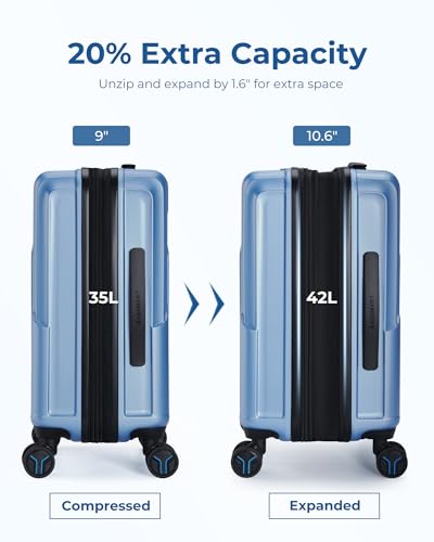 BAGSMART Carry On Luggage 22x14x9 Airline Approved, 1OO% PC Hardside Expandable Luggage with TSA Lock, 20 Inch Travel Suitcase with Spinner Wheels, Blue