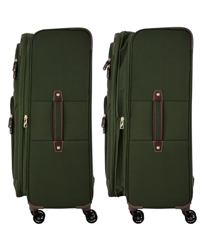 London Fog Nottingham 20 Inch Expandable Spinner Carry on Softside Suitcase, Olive Chestnut