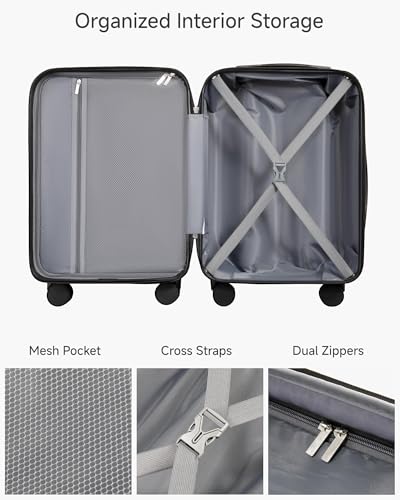 Carry On Luggage 22 x 14 x 9 Airline Approved, H1F Front Pocket Hardside Suitcase with Spinner Wheels, TSA Lock, Includes Tote Bag (FX-Lite, Beige, 3 Piece Sets)