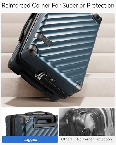 LUGGEX Carry On Luggage 22x14x9 Airline Approved, KVC Expandable Polycarbonate Hard Shell Suitcase for Travelling (EX-Core, Navy, 20 Inch, 40L-44L)
