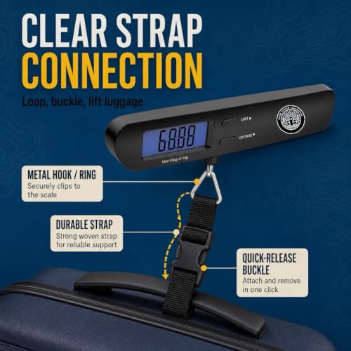 Home Studio Collection Digital Luggage Scale, Backlit LCD, 110lb, Hook