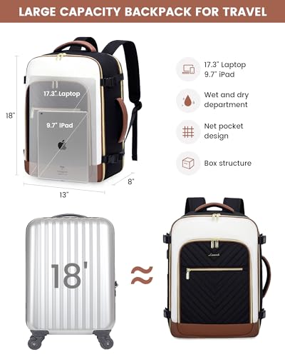 LOVEVOOK Large Travel Backpack for Women, TSA Carry on Backpack for Airplanes, 40L Personal Item Travel Bag for Women fits 17" Laptop,Waterproof Carry on Bag Airplane Approved with 3 Packing Cubes