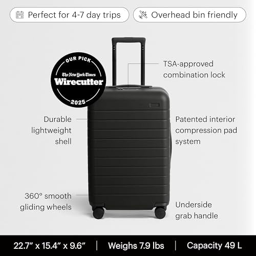 Away Bigger Carry-On Luggage - 23-Inch Lightweight Hardside Suitcase with 360° Spinner Wheels, Interior Compression System, TSA-Approved Lock - Jet Black