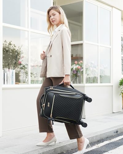 Carry On Luggage 22x14x9 Airline Approved, 20 Inch Softside Suitcase with 4 Pcs, Lightweight Luggage for Women with TSA Lock and 4 Spinner Wheels, Soft Side Carry-on Suitcases for Travel, Black