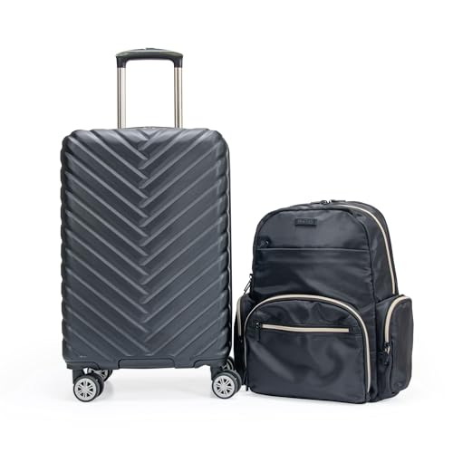 Kenneth Cole REACTION Sophie Women's Silky Nylon 15" Laptop & Tablet Anti-Theft RFID Travel Backpack Bag, Black With 20" Carry-On