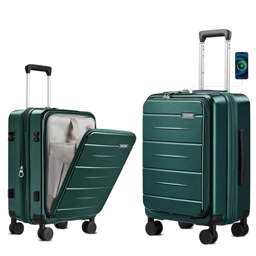 cllson Carry On Luggage with Top Opening, Expandable with Front Pocket and USB Charging Port, Lightweight with Front Compartment Rolling Suitcases with Fathers Day Gift for Dad Men Him Husband