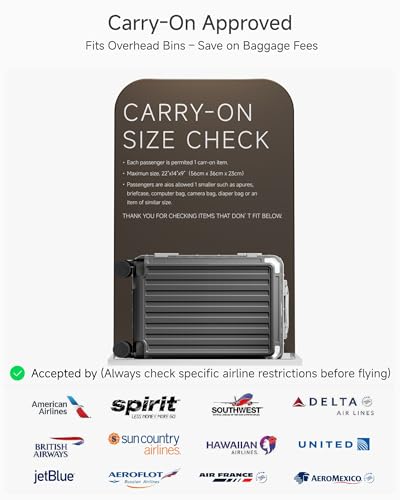 Carry On Luggage with Spinner Wheels, 8010S Aluminum Frame Zipperless Polycarbonate Hard Shell Suitcase (ZX-Core, Charcoal Metallic, 20 Inch)