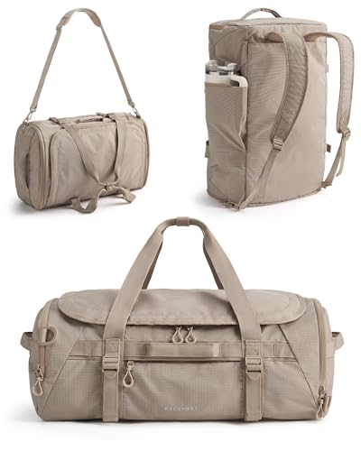 BAGSMART 4-IN-1 Duffle Bag for Travel, 40L Travel Bag Gym Duffle, TSA Carry on Backpack with Shoes Compartment & Wet Pocket, Water-resistant Workout Duffel, Camel