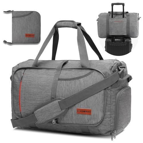 Canway 40L Foldable Duffle Bag for Travel Men & Women Carry On 22"x14"x9" Airline Approved, Small Luggage Overnight Bag with Shoe Compartment, Water-Resistant Gym & Sports Bag
