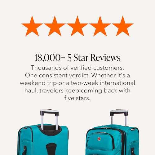 SWISSGEAR Sion Softside Expandable Spinner Luggage Durable Lightweight Travel Suitcase, Teal, Carry-On