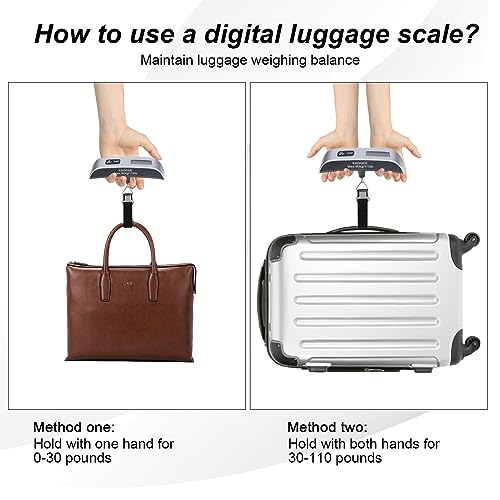2 Pcs - silver Travel Digital Luggage Scale - Portable Baggage Scale - Suitcase Weight Scale - Ideal for Travel Scale Luggage Weight - 110LB/50KG, Includes Battery - Temperature Display Hanging Scales
