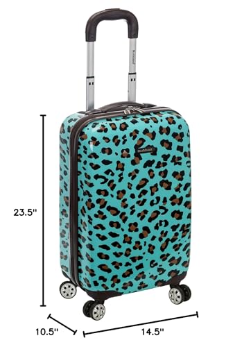 Rockland Safari Hardside Spinner Wheel Luggage, Blue Leopard, Carry-On 20-Inch