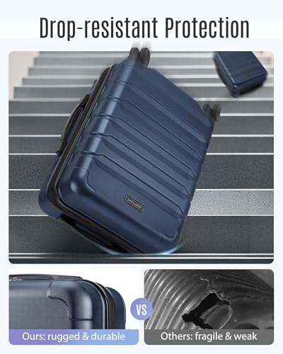 LIGHT FLIGHT Carry On Luggage 22x14x9 Airline Approved, Expandable Carry On Suitcases with Wheels, Lightweight Luggage, Durable Hard Shell 20 Inch Rolling Suit Case for Men Women Travel, Dark Blue