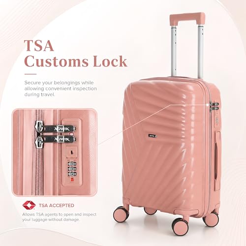 AGVOTK 20 In Carry On Luggage with TSA Lock, 22x14x9 Airline Approved Hardside Suitcase, Lightweight PP Travel Luggage with 360° Silent Spinner Wheels, Anti-Burst Zipper for Business (Rose Chevron)