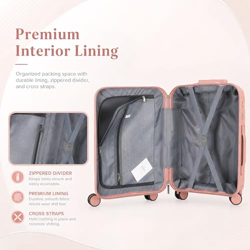 AGVOTK 20 In Carry On Luggage with TSA Lock, 22x14x9 Airline Approved Hardside Suitcase, Lightweight PP Travel Luggage with 360° Silent Spinner Wheels, Anti-Burst Zipper for Business (Rose Chevron)