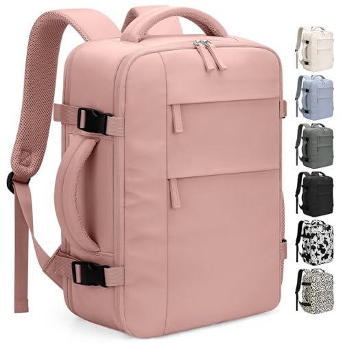 Pritent Travel Backpack for Women Man, Waterproof Personal Item Travel Bag Airline Approved Laptop Backpack Bookbag Weekender bags for Business,Travel, Work Fits 15.6 inch Laptop(Medium,Pink)