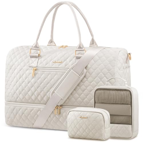 LOVEVOOK Travel Duffle Bag for Women, Weekender Overnight Bag with Shoe Compartment, Carry on Case with Toiletry Kit, Gym Duffel Bag with Wet Pocket, Hospital bags for Labor and Delivery, 3 Pcs Set