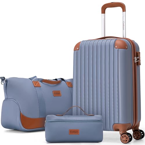 Cosbarn Carry On Luggage Sets 3 Piece, 20 Inch Luggage 22x14x9 Airline Approved with Wheels and TSA Lock, ABS Lightweight Hardshell Travel Suitcase Set with Duffel Bag Travel Bag for Men Women