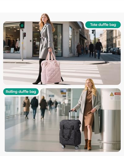 BAGSMART Rolling Duffle Bag with Wheels, 35L Carry on Travel Bag with Detachable Wheels, PVC Wet Pocket Duffle Bag with Handle