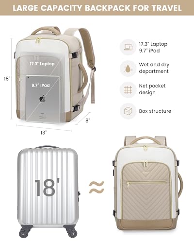 LOVEVOOK Large Travel Backpack for Women, TSA Carry on Backpack for Airplanes, 40L Personal Item Travel Bag for Women fits 17" Laptop,Waterproof Carry on Bag Airplane Approved with 3 Packing Cubes