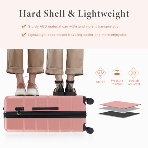 Sweetcrispy 20 Inch Carry On Luggage, Lightweight ABS Rolling Hard Shell Suitcase with Quiet Spinner Wheels, Built-in TSA Lock, Portable Travel Suitcase for Business Trip & Vacation Use, Pink