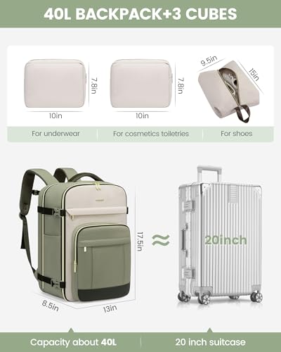 LOVEVOOK 40L Travel Backpack for Women & Men - 17.3 Inch Carry On Backpack & Personal Item Backpack for Airlines, Spacious and Durable Design, with 3 Packing Cubes