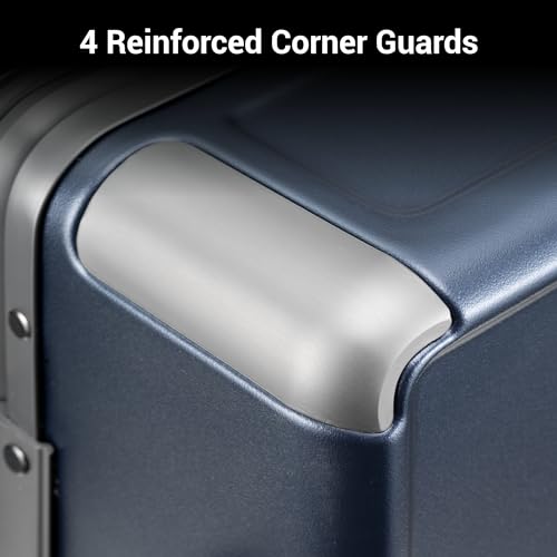 LEVEL8 Carry On Luggage Airline Approved Zipperless with Aluminum Frame, Hard Case Luggage with Spinner Wheels, Metal Travel Suitcase with Double Tsa Locks, 20 Inch, Blue