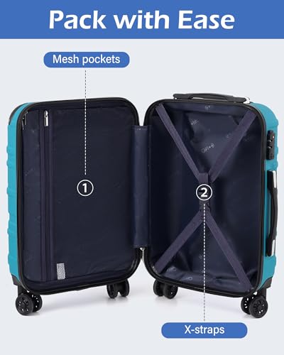 Coolife Hardside Carry-On Luggage with TSA Lock, Spinner Wheels, Telescopic Handle, Lightweight Suitcase (Lake Blue, S(20in_carry on))