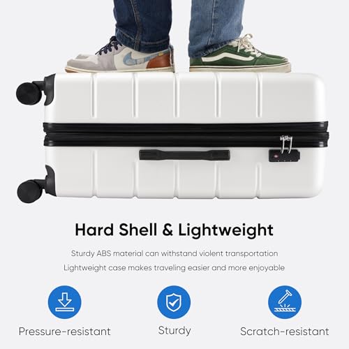 OLIXIS 20 Inch Carry-On Luggage, Hardside Suitcase with Spinner Wheels, Lightweight ABS Hard Shell Travel Luggage, TSA Approved Lock, Expandable Small Suitcase for Business & Travel–White