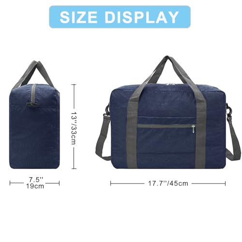 For Spirit Airlines Personal Item Bag 18x14x8 Foldable Carry on Bags for Airplanes Travel Duffel Bags for Women and Men(Snow Navy (With Shoulder Strap))