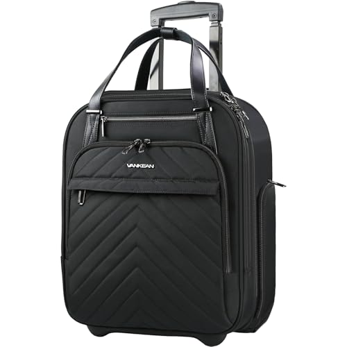 VANKEAN Carry On Underseat 16-inch Multi-functional Underseater Lightweight Overnight Suitcase with Wheels Roller Case for Women Men Travel Business, Black