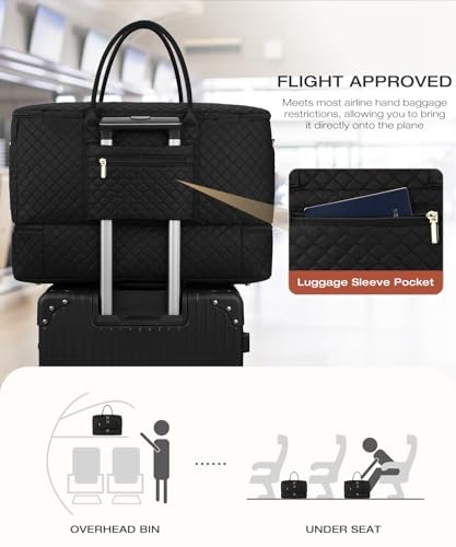 CLOKARS Travel Duffle Bag, Wide Open Large Weekender Bag for Women with Shoe Compartment, Carry on Overnight Bags with Toiletry Bag, Hospital Bag for Women Labor Delivery with Wet Pocket (Black)